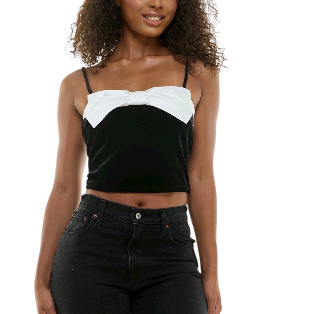 Alex & Sophia Juniors' Bow Accent Sleeveless Camisole Velvet Top NEW 1/2